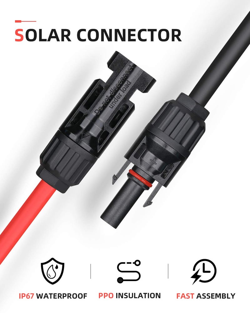 BougeRV 30 Feet 10AWG Solar Extension Cable with Female and Male Connector with Extra Pair of Connectors Solar Panel Adaptor Kit Tool (30FT Red + 30FT Black) - Image 5